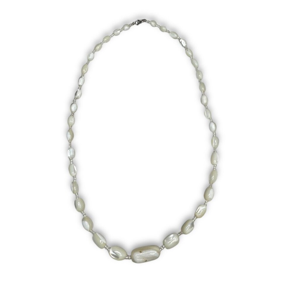 Vintage 21" Mother Of Pearl Beaded Necklace Sterling Silver - Picture 2 of 5